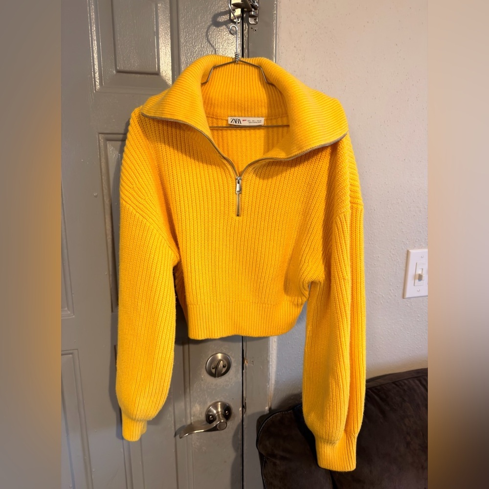 Zara Bright Yellow Half-Zip Ribbed Sweater - Picture 4 of 6